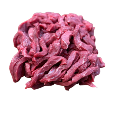 Freshly sliced beef for beef stir-fry, showcasing vibrant red color and tender texture.