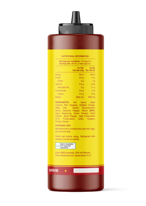 Lane's One Legged Chicken Sauce bottle showing nutritional information and ingredients list.