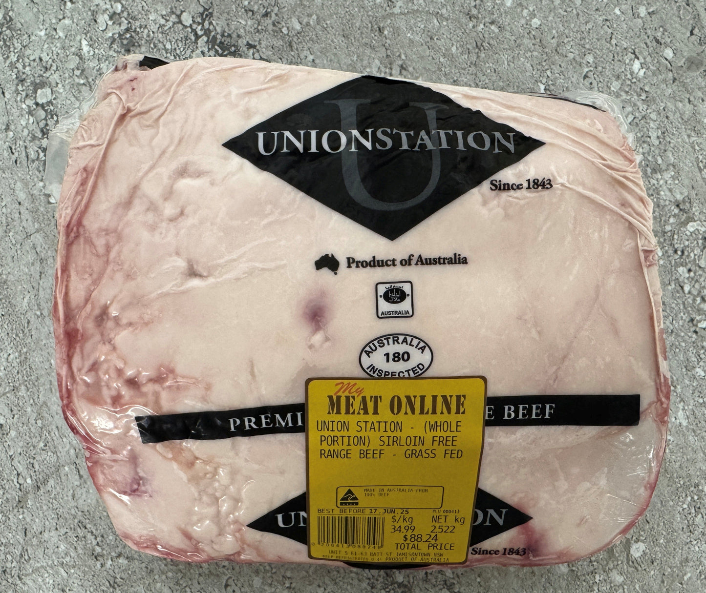 Union Station - (whole portion) Sirloin Free Range Beef - Grass Fed - 2.522kg