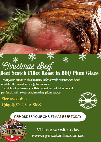 CHRISTMAS PREORDER:  Beef Scotch Fillet Roast in BBQ Plum Glaze