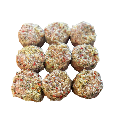The Long Weekend Pack - Perfect for Families & BBQ Lovers featuring a variety of seasoned meatballs arranged neatly.