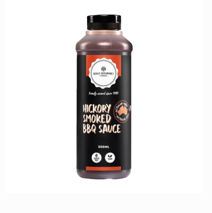 Hickory Smoked BBQ Sauce bottle showcasing rich and smoky barbecue flavor for grilling meats.