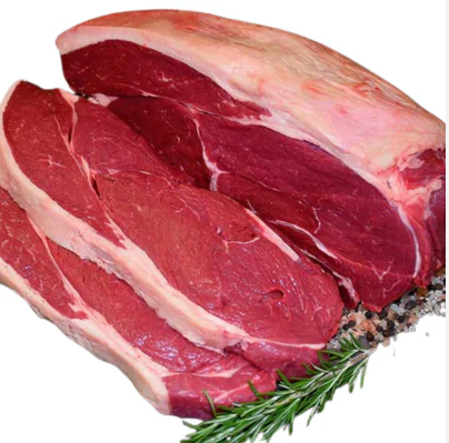 Grain Fed Beef Rump Whole displayed with rosemary and sea salt, showcasing premium quality beef cuts.