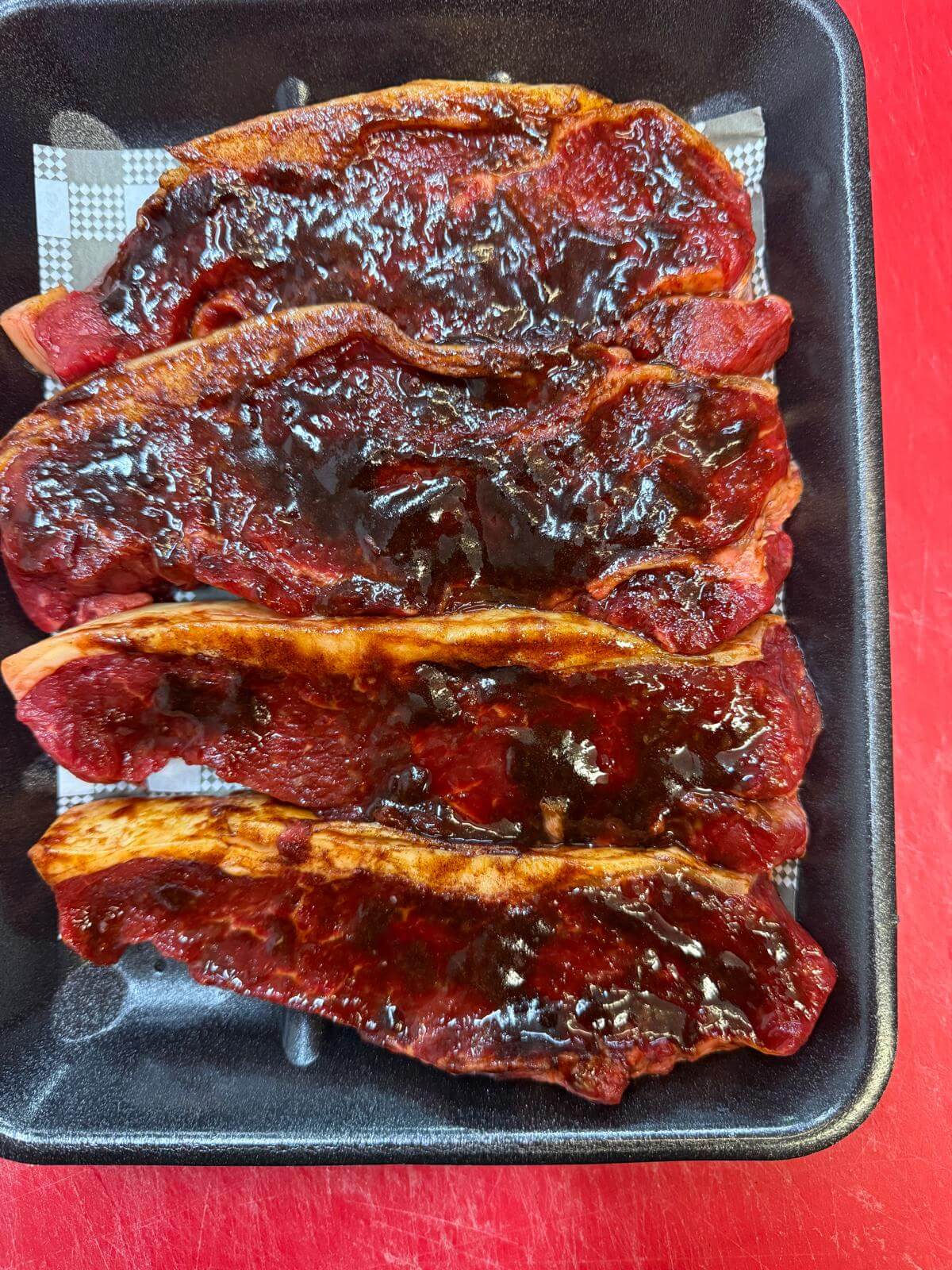 marinated sirloin steak in BBQ glaze