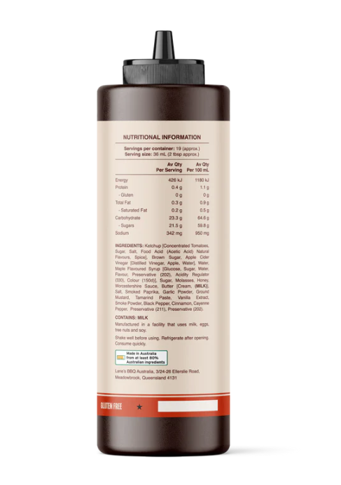 Nutritional information label for Lane's Kinda Smokey Sauce showing ingredients and details.