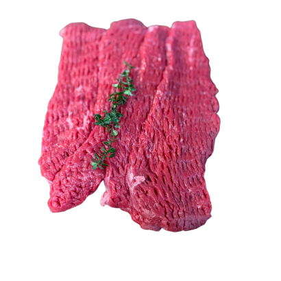 Minute Steaks Bulk Packs - Fresh, tender beef slices garnished with thyme for quick cooking.