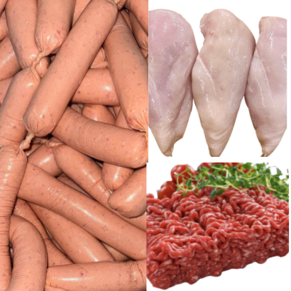 Staples Meat Pack. Bulk Sausages, Mince and chicken breast fillets