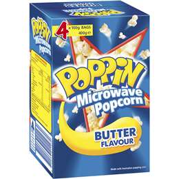 Poppin Microwave Popcorn Butter Flavour (4x Pack) 400g